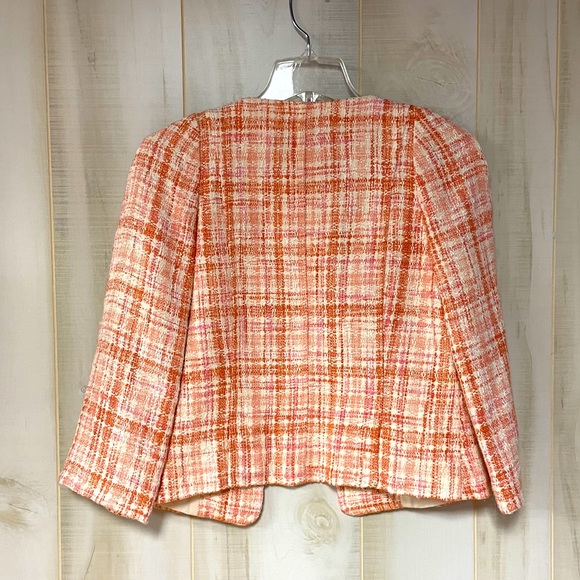 NWT Talbots Pink Orange And White Plaid Boucle Open Jacket Sz 2 - Picture 2 of 6